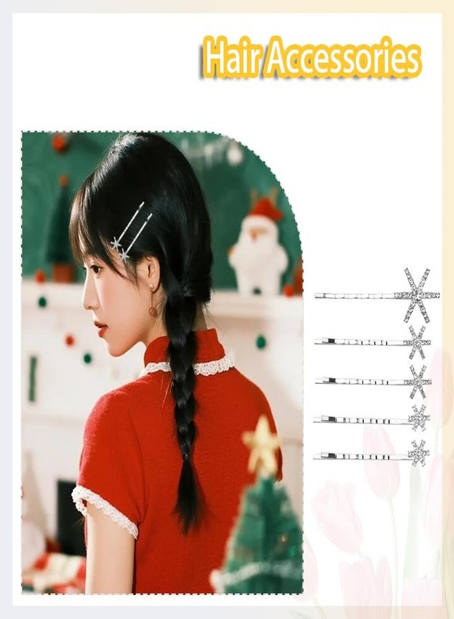 YangQian Christmas Hair Pins for Womens Snowflake Crystal Rhinestone Bobby Pins for Wedding Sparkly Star Hair Clips Barrettes Bridal Flower Girls Bobby Pins Accessories Birthday Decorative Hairpins for Updos - Image 4